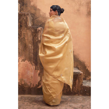 Geroo Luxe Golden Tissue Saree with Unstitched Blouse