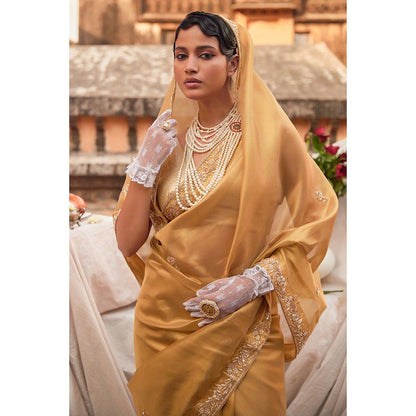 Geroo Luxe Golden Tissue Saree with Unstitched Blouse