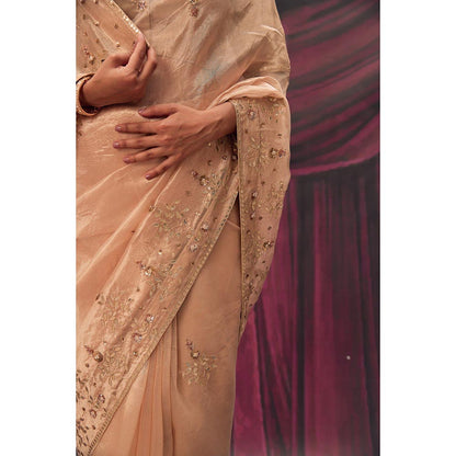 Geroo Luxe Beige Pure Tissue Gota Patti Saree with Unstitched Blouse