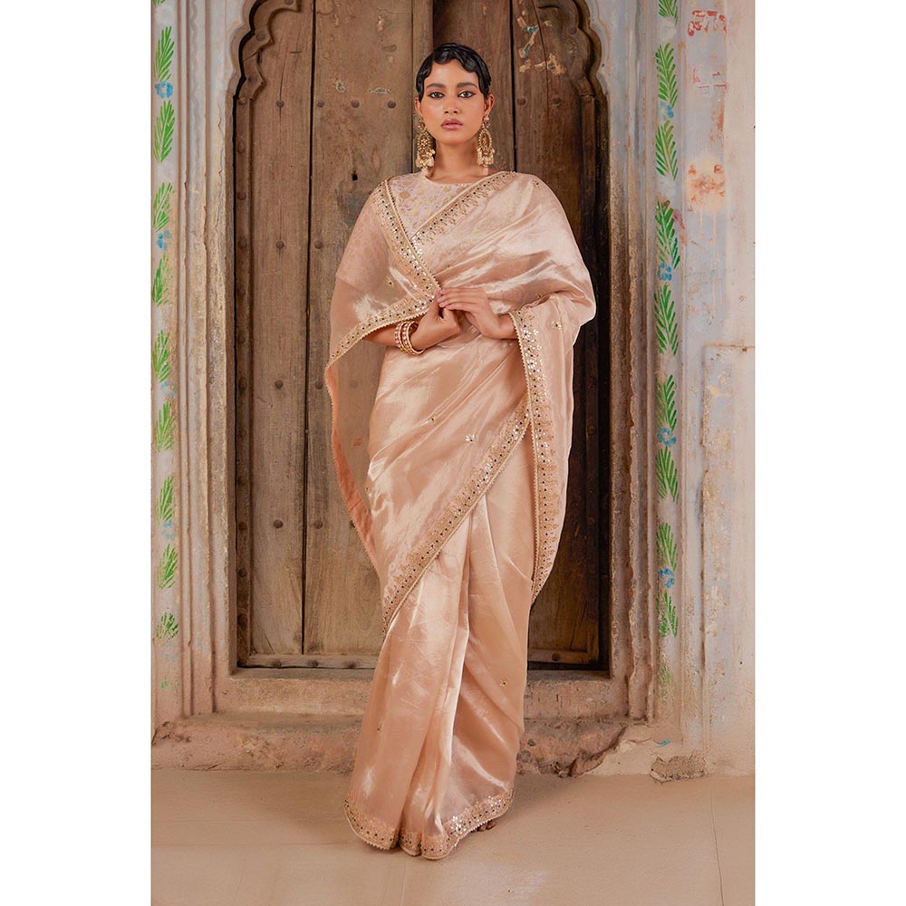 Geroo Luxe Rose Gold Pure Tissue Saree with Unstitched Blouse