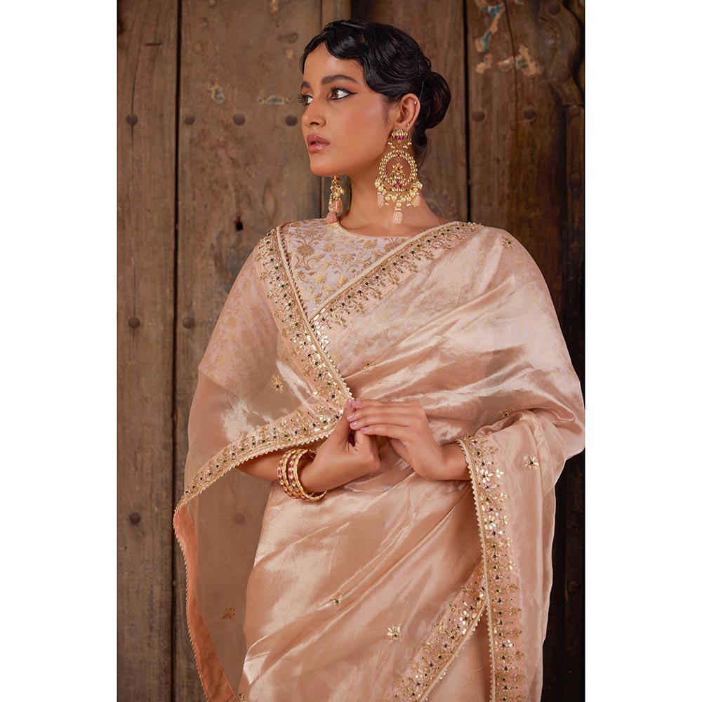 Geroo Luxe Rose Gold Pure Tissue Saree with Unstitched Blouse