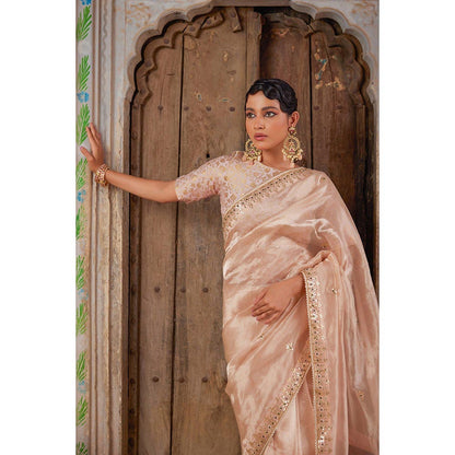 Geroo Luxe Rose Gold Pure Tissue Saree with Unstitched Blouse