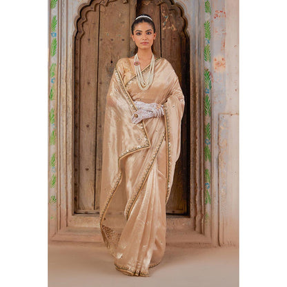 Geroo Luxe Beige Pure Tissue Saree with Unstitched Blouse