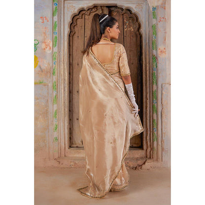 Geroo Luxe Beige Pure Tissue Saree with Unstitched Blouse