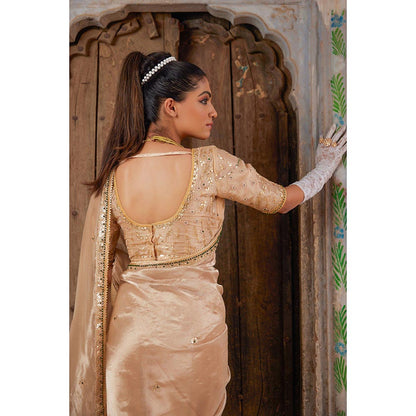 Geroo Luxe Beige Pure Tissue Saree with Unstitched Blouse