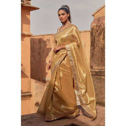 Geroo Luxe Golden Tissue Saree with Unstitched Blouse