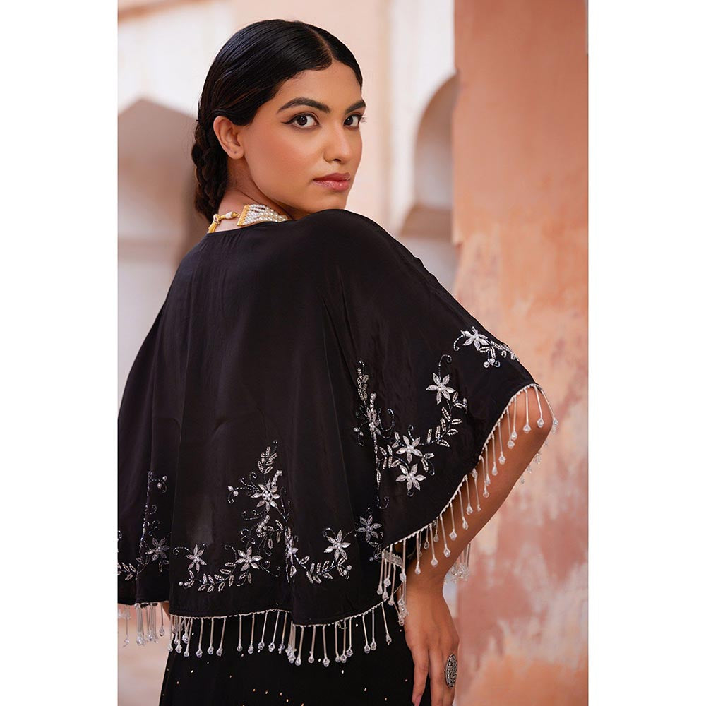 Geroo Luxe Black Mukaish Lehenga with Blouse and Cape