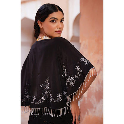 Geroo Luxe Black Mukaish Lehenga with Blouse and Cape