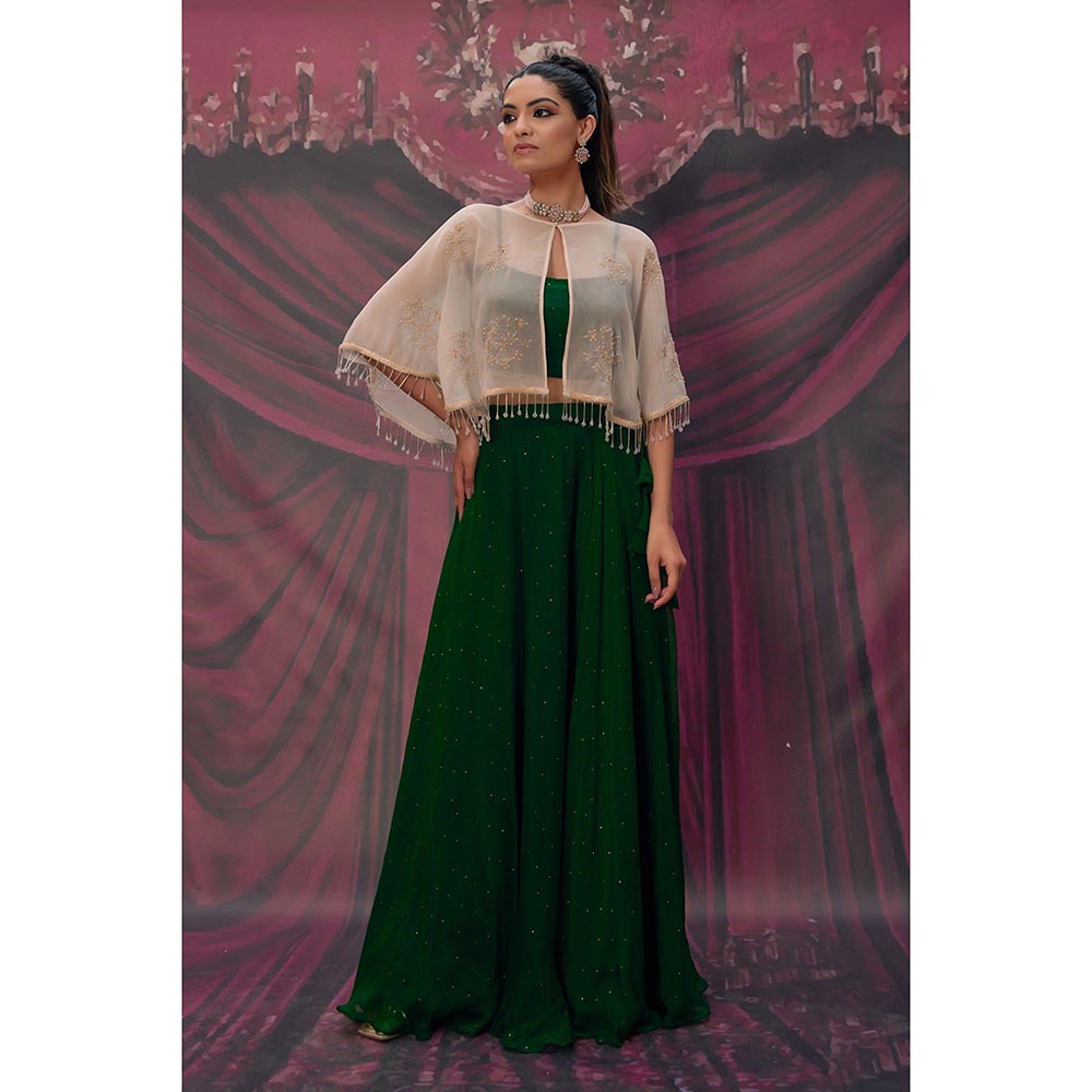Geroo Luxe Green Mukaish Lehenga with Blouse and Cape