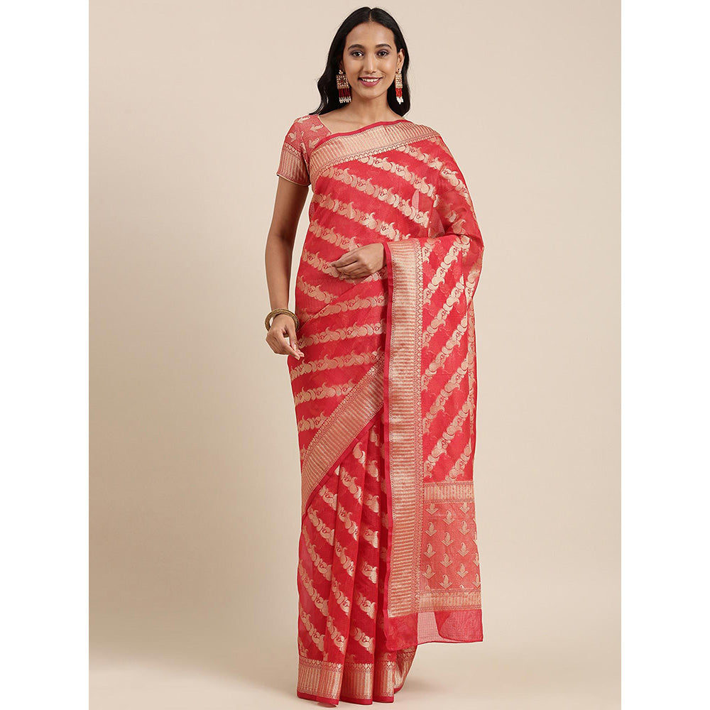 Geroo Jaipur Red Kota Silk Floral Zari Saree