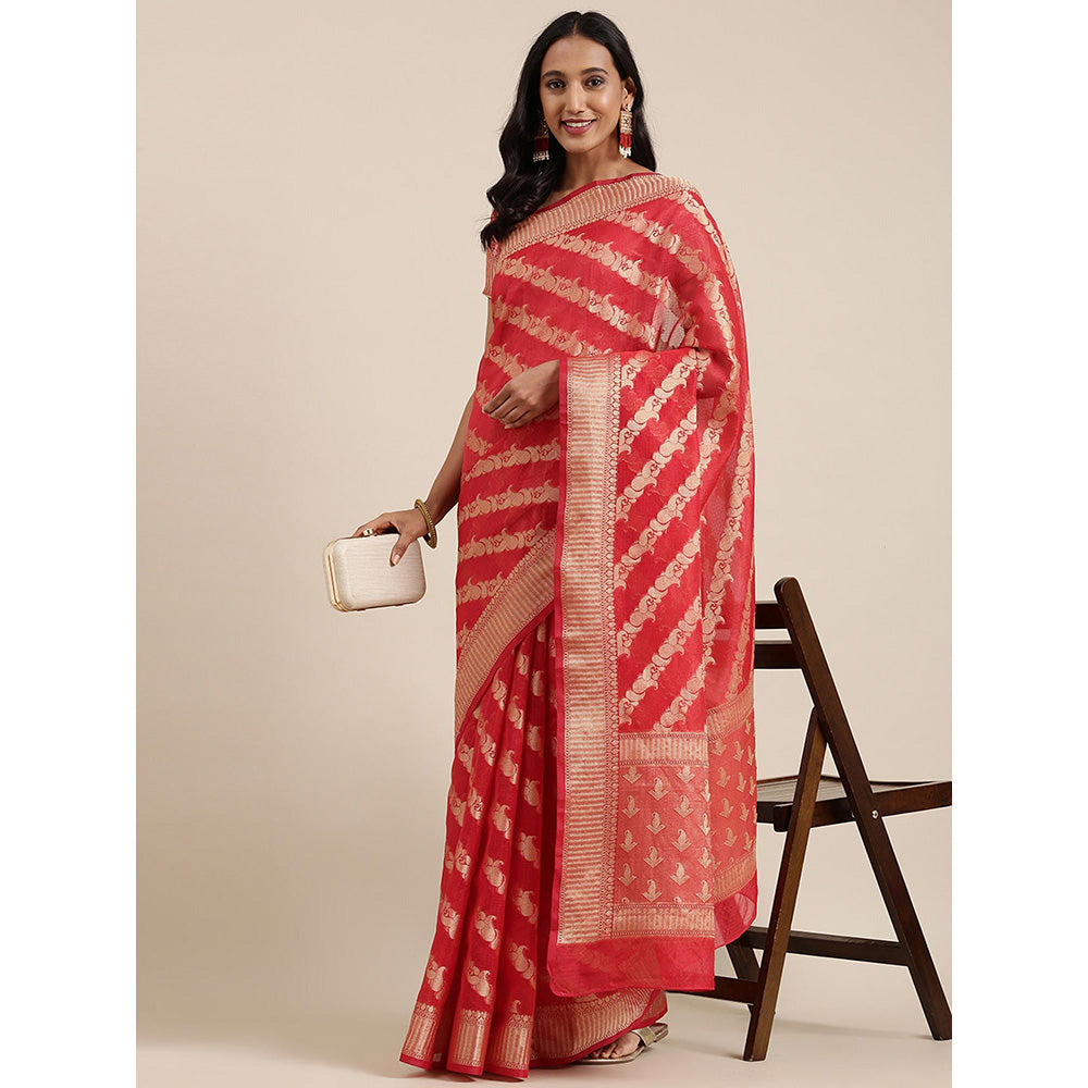 Geroo Jaipur Red Kota Silk Floral Zari Saree