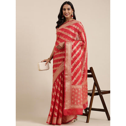 Geroo Jaipur Red Kota Silk Floral Zari Saree