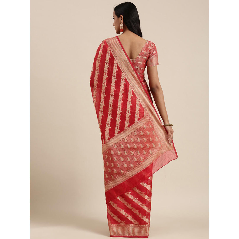 Geroo Jaipur Red Kota Silk Floral Zari Saree