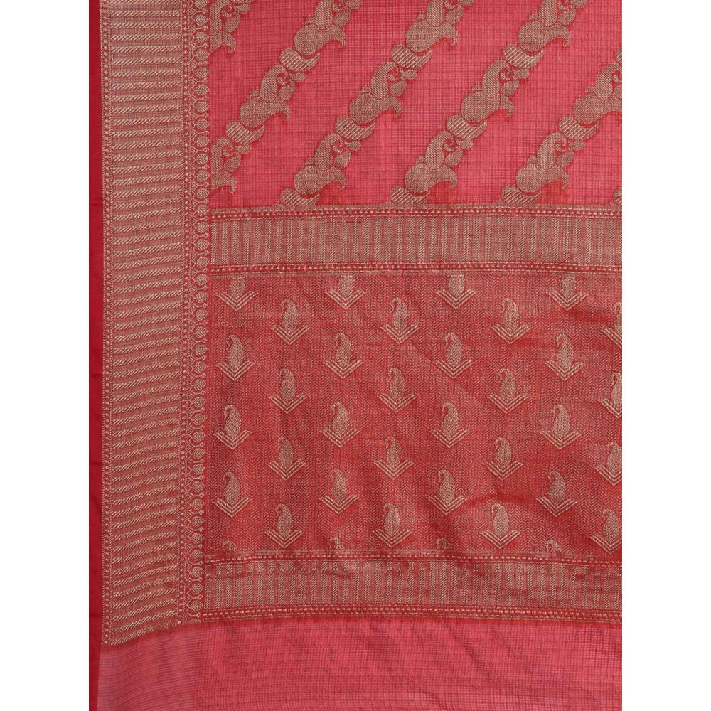 Geroo Jaipur Red Kota Silk Floral Zari Saree