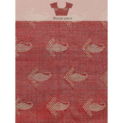 Geroo Jaipur Red Kota Silk Floral Zari Saree