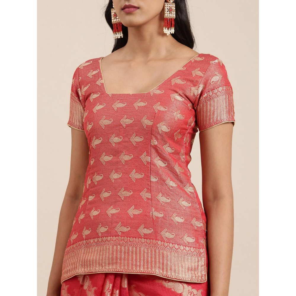 Geroo Jaipur Red Kota Silk Floral Zari Saree