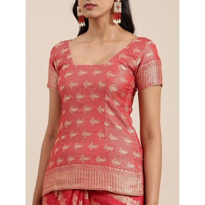 Geroo Jaipur Red Kota Silk Floral Zari Saree