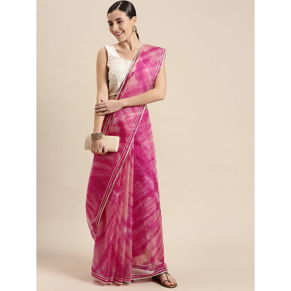 Geroo Jaipur Pink Shibori Organza Saree