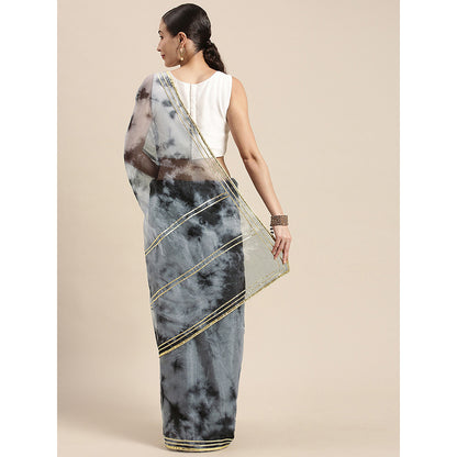 Geroo Jaipur Black & Grey Handcrafted Shibori Organza Saree
