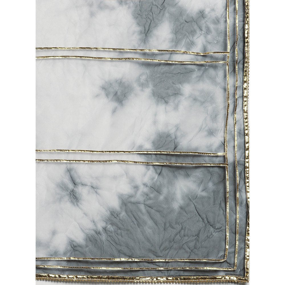 Geroo Jaipur Black & Grey Handcrafted Shibori Organza Saree