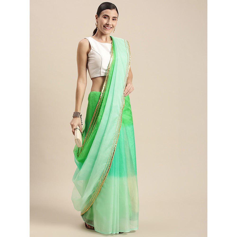 Geroo Jaipur Green Shaded Organza Saree