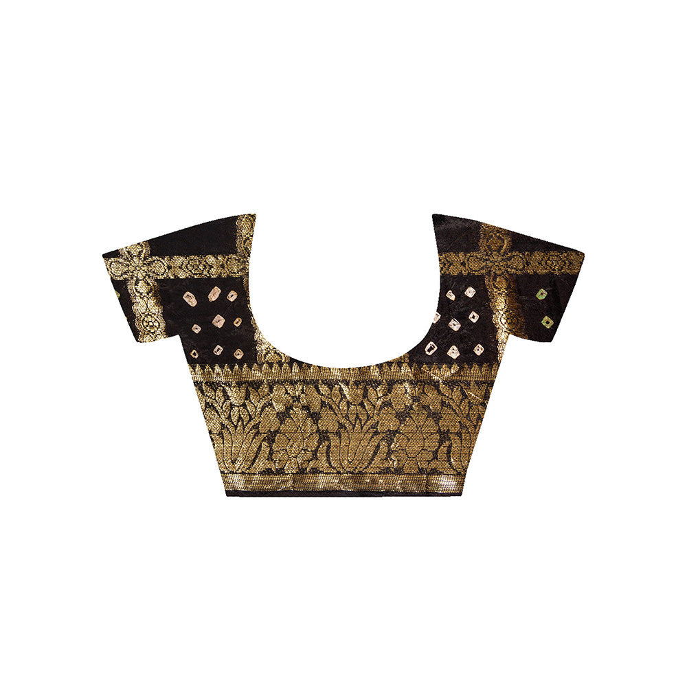Geroo Jaipur Black Hand Pre-Stitched Bandhani Saree
