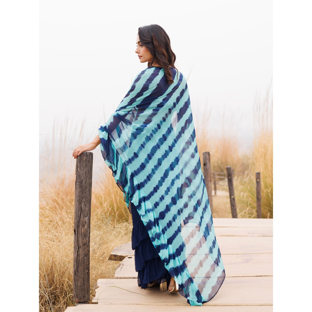 Geroo Jaipur Blue Pre-Stitched Chiffon Saree with Unstitched Blouse