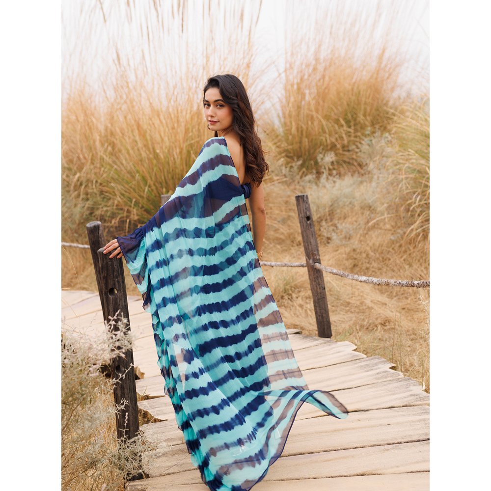 Geroo Jaipur Blue Pre-Stitched Chiffon Saree with Unstitched Blouse