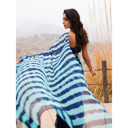 Geroo Jaipur Blue Pre-Stitched Chiffon Saree with Unstitched Blouse