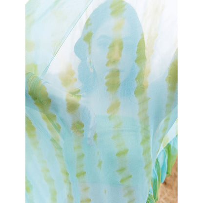 Geroo Jaipur Turquoise And Blue Pre-Stitched Chiffon Saree with Unstitched Blouse