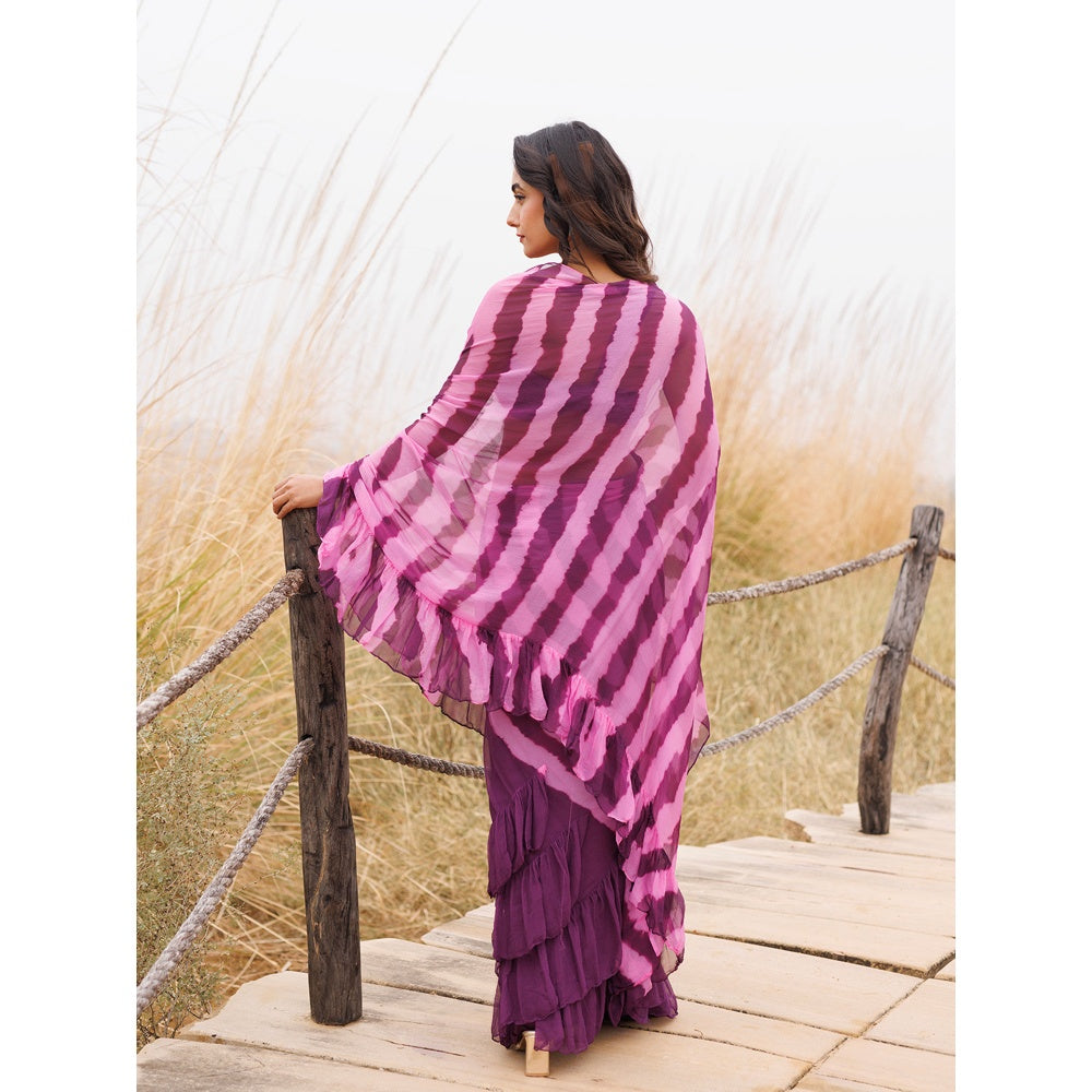 Geroo Jaipur Purple And Pink Pre-Stitched Chiffon Saree with Unstitched Blouse