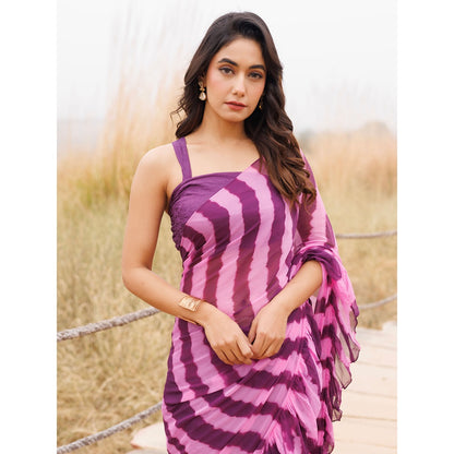 Geroo Jaipur Purple And Pink Pre-Stitched Chiffon Saree with Unstitched Blouse