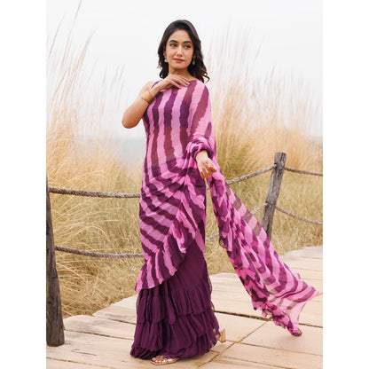 Geroo Jaipur Purple And Pink Pre-Stitched Chiffon Saree with Unstitched Blouse