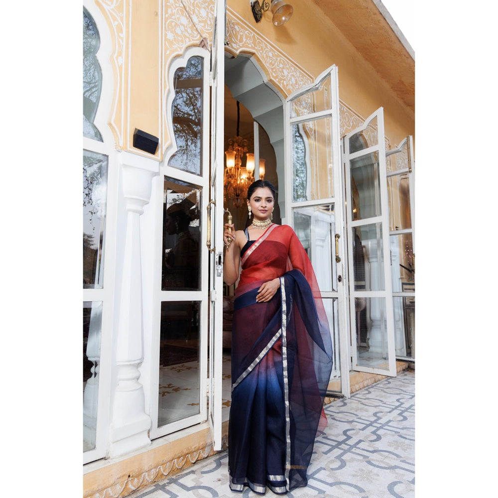 Geroo Jaipur Maroon Pure Kota Silk Hand Dyed Saree with Unstitched Blouse
