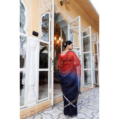 Geroo Jaipur Maroon Pure Kota Silk Hand Dyed Saree with Unstitched Blouse