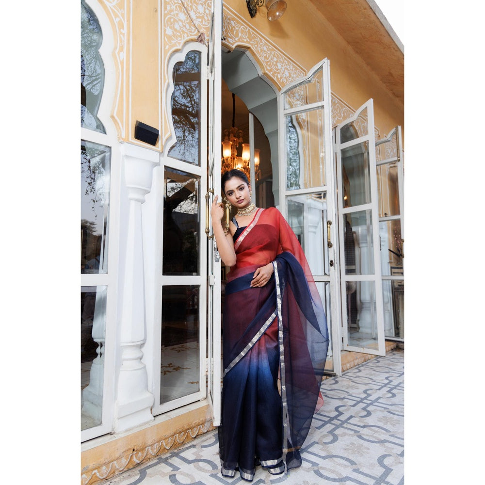 Geroo Jaipur Maroon Pure Kota Silk Hand Dyed Saree with Unstitched Blouse