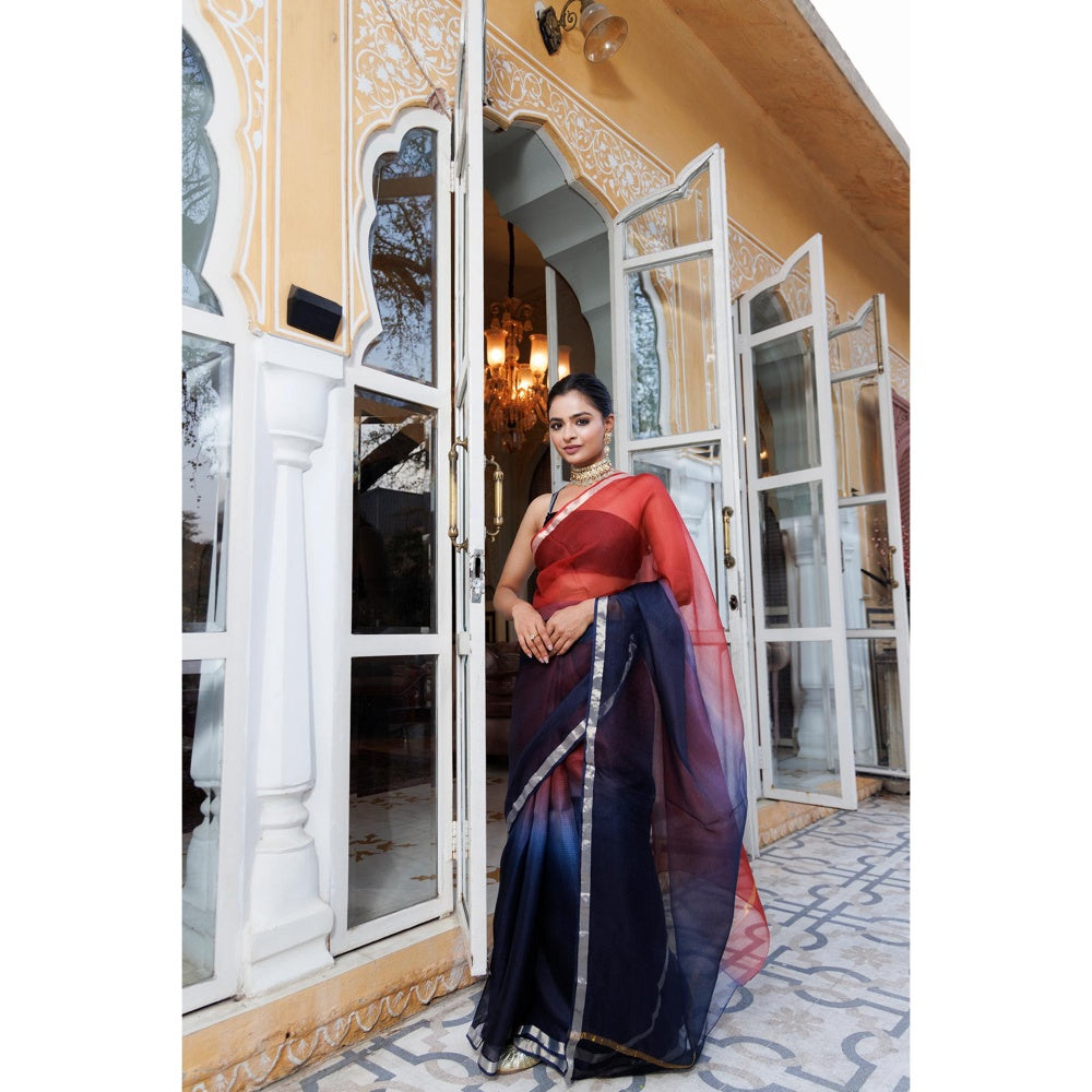 Geroo Jaipur Maroon Pure Kota Silk Hand Dyed Saree with Unstitched Blouse