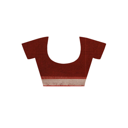 Geroo Jaipur Red Pure Kota Silk Hand Dyed Saree with Unstitched Blouse