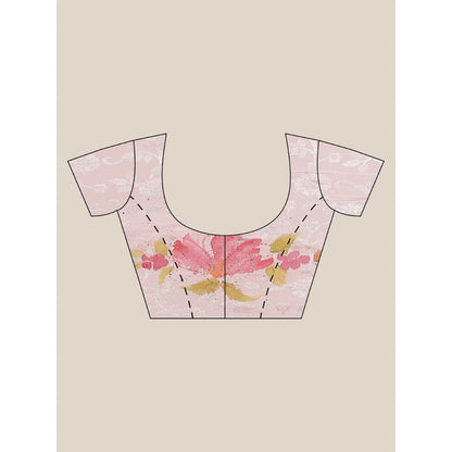 Geroo Jaipur Pink Floral Hand Painted Mukaish Saree with Unstitched Blouse