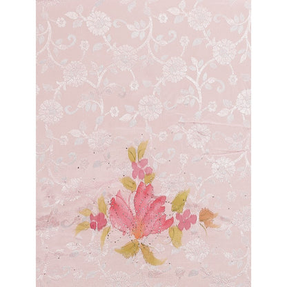 Geroo Jaipur Pink Floral Hand Painted Mukaish Saree with Unstitched Blouse