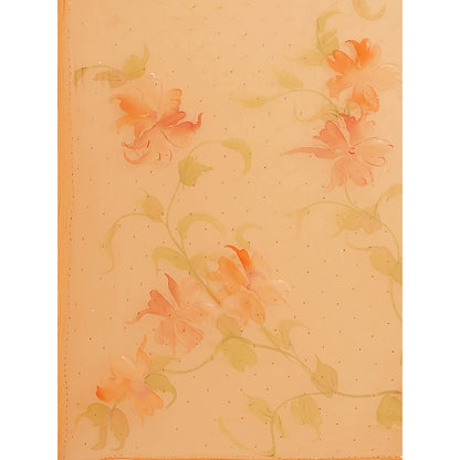 Geroo Jaipur Peach Floral Hand Painted Mukaish Work Saree with Unstitched Blouse