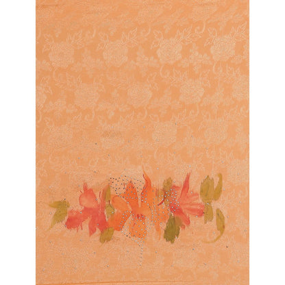 Geroo Jaipur Peach Floral Hand Painted Mukaish Work Saree with Unstitched Blouse