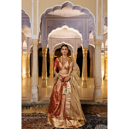 Geroo Jaipur Serene Red Tissue Lehenga