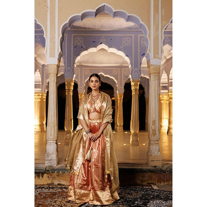 Geroo Jaipur Serene Red Tissue Lehenga