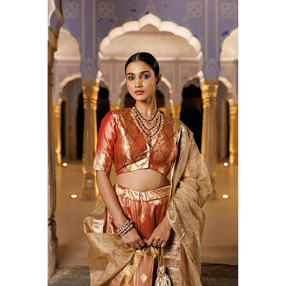 Geroo Jaipur Serene Red Tissue Lehenga