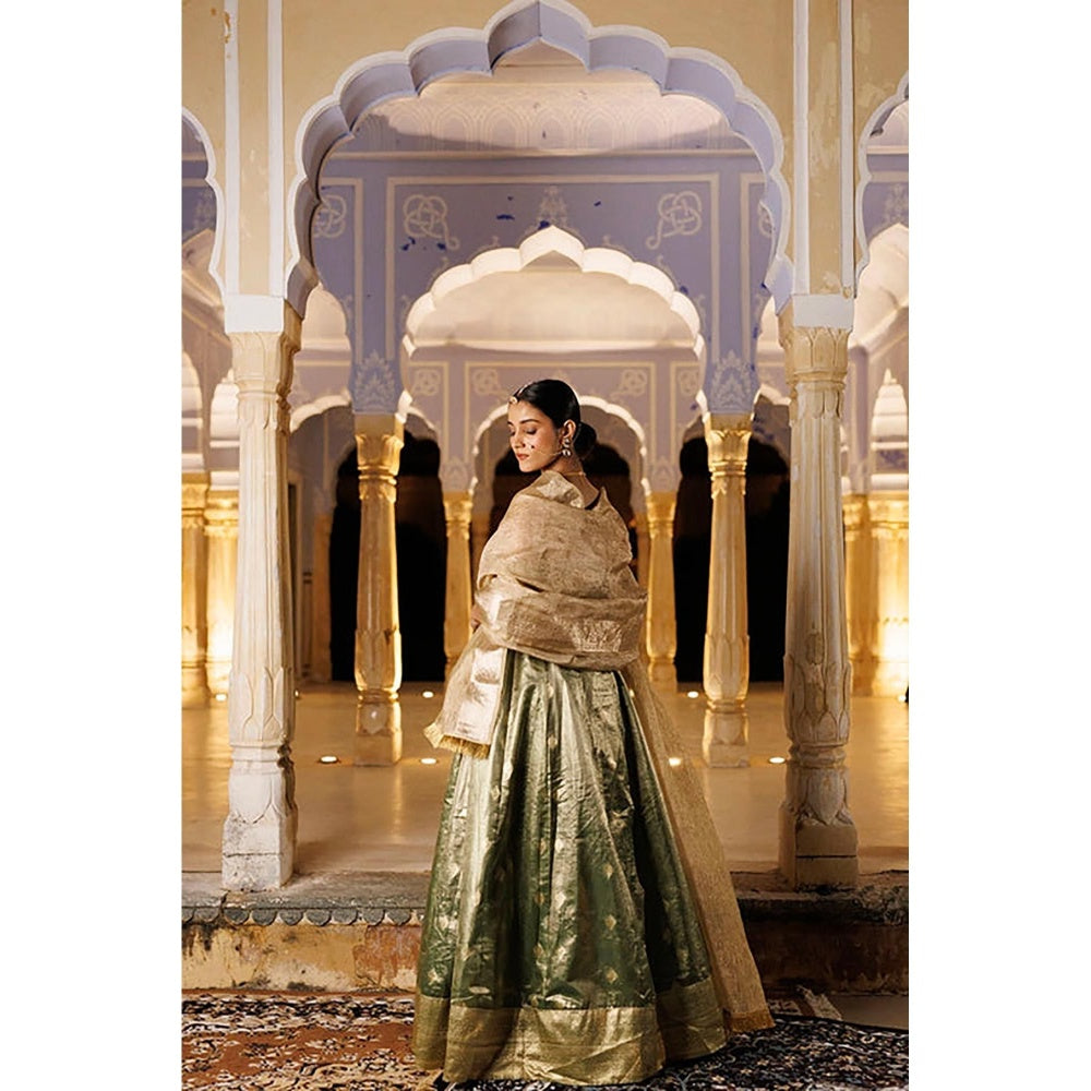 Geroo Jaipur Serene Green Tissue Lehenga