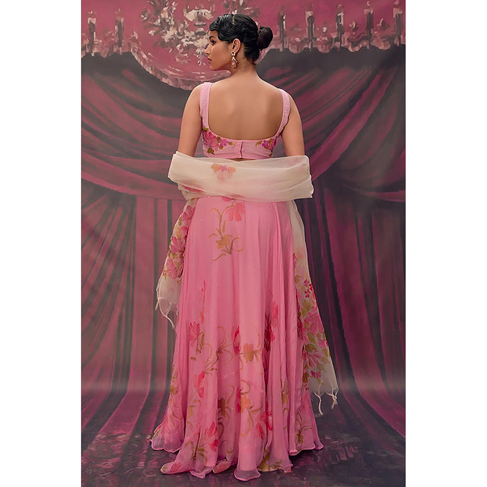 Geroo Jaipur Ethereal Pink Hand-Painted Chiffon Lehenga Set