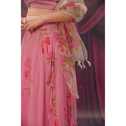 Geroo Jaipur Ethereal Pink Hand-Painted Chiffon Lehenga Set