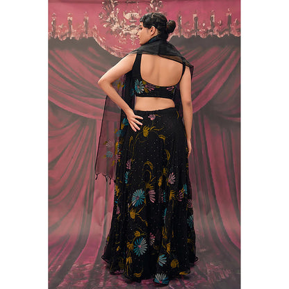 Geroo Jaipur Ethereal Black Hand-Painted Chiffon Lehenga Set