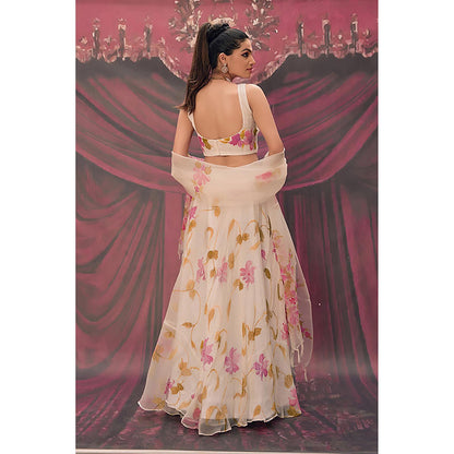 Geroo Jaipur Ethereal White Hand-Painted Chiffon Lehenga Set